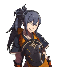 A portrait of Oboro grinning with her eyes closed.