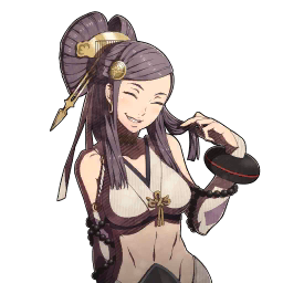 A portrait of Orochi grinning with her eyes closed.